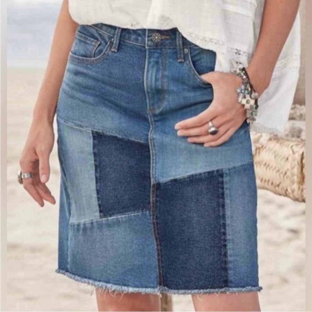 Driftwood Saydi Patchwork Denim Skirt Size 28 EUC